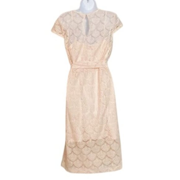 Jessica Simpson Size 10 Pastel Peach Lace Dress With Tie Waist & Keyhole Closure - Picture 2 of 10